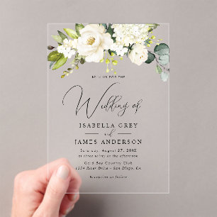 Invitations En Acrylique Élégant Champagne Clair Floral Feuillage Mariage