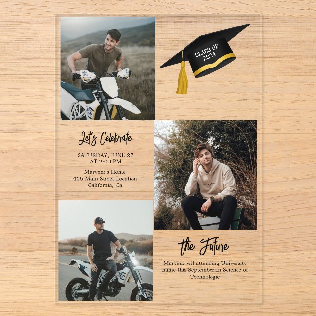 Invitations En Acrylique Elégant Chic Typography Graduation Party (Recto)