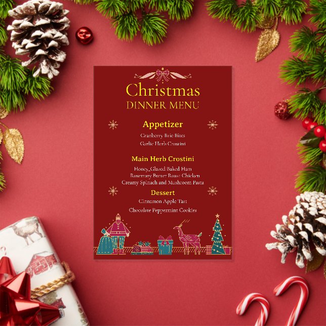 Invitations En Acrylique Elegant Christmas Dinner Menu | Classic Red & Gold (Insitu (vacances))