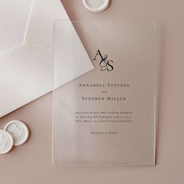 Invitations En Acrylique Élégant, Classique, Monogramme, Mariage (Elegant, classic, monogram, wedding acrylic invitation.)