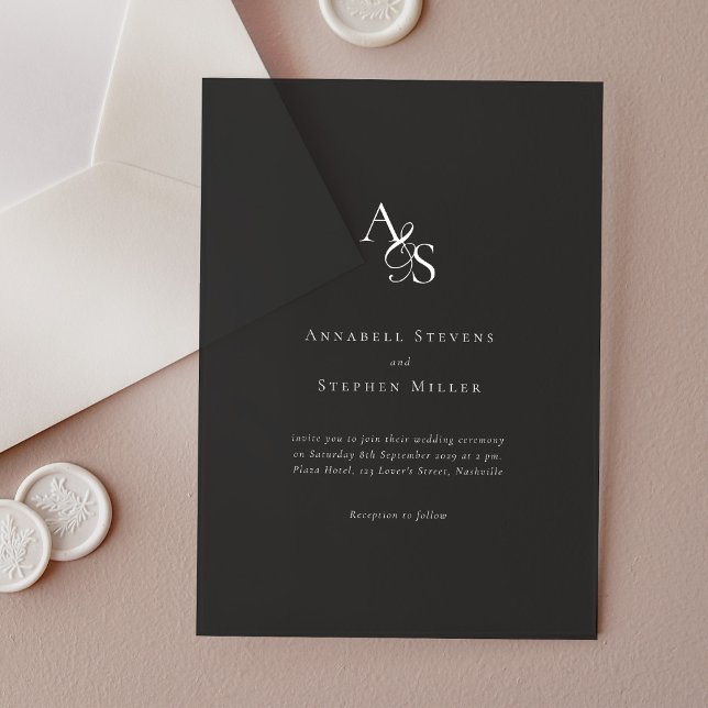 Invitations En Acrylique Élégant, Classique, Monogramme, Mariage gris foncé (Créateur téléchargé)
