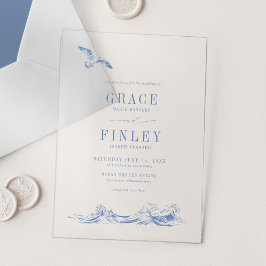 Invitations En Acrylique Elegant Coastal Chic Blue Beach Wedding