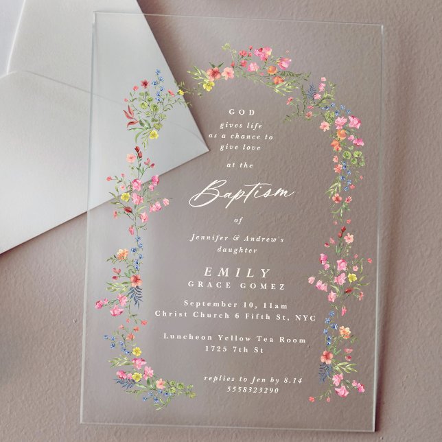 Invitations En Acrylique élégant dainty floral été arche baptême (Créateur téléchargé)