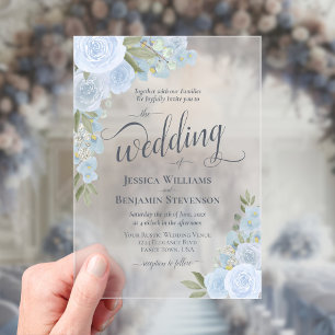 Invitations En Acrylique Elégant Dusty Blue Boho Chic Rose Fancy Mariage