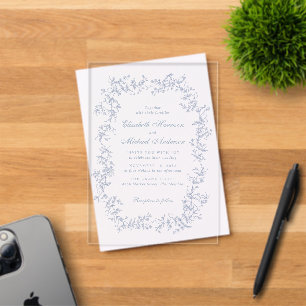 Invitations En Acrylique Elégant Dusty Blue Chinoiserie Mariage d'aquarelle