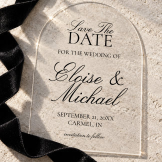 Invitations En Acrylique Élégant Écrit Sauvegarder La Date Clair