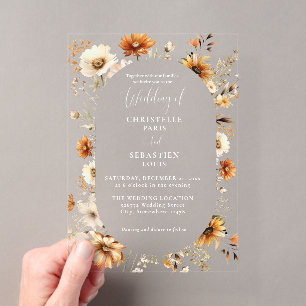 Invitations En Acrylique Elégant et chic Boho Fleur sauvage Mariage d'autom