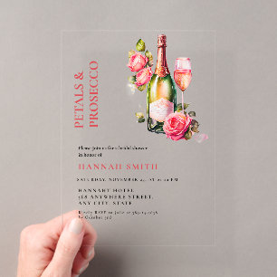 Invitations En Acrylique Élégant et Chic Pétales et Prosecco Enterrement de