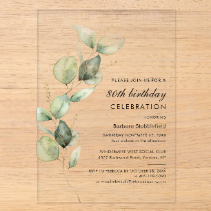 Invitations En Acrylique Elégant Eucalyptus fête du 80e anniversaire