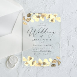 Invitations En Acrylique Élégant Feuille Or Toutes les saisons Mariage