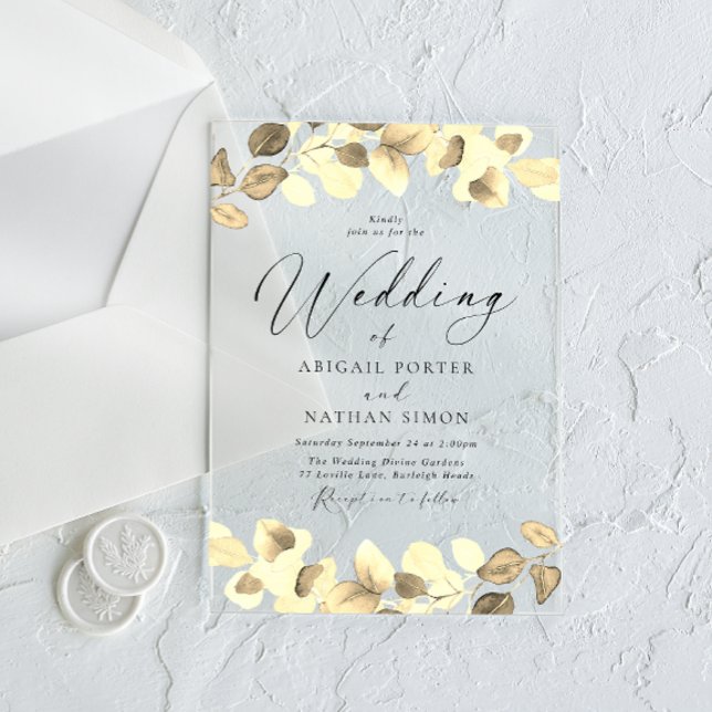 Invitations En Acrylique Élégant Feuille Or Toutes les saisons Mariage (Créateur téléchargé)