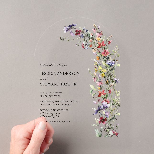 Invitations En Acrylique Elégant Fleur sauvage aquarelle Mariage photo (In situ (ordinateur de poche))