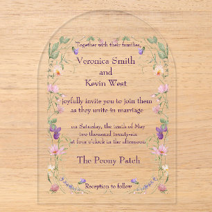 Invitations En Acrylique Elégant Fleur sauvage Clear Acrylique Mariage invi