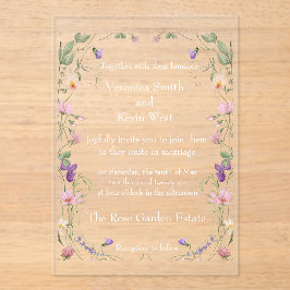Invitations En Acrylique Elégant Fleur sauvage Clear Acrylique Mariage invi