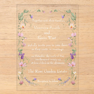 Invitations En Acrylique Elégant Fleur sauvage Clear Acrylique Mariage invi