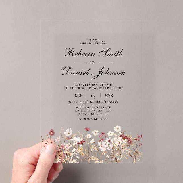 Invitations En Acrylique Élégant Fleur sauvage d'automne Mariage floral  (In situ (ordinateur de poche))