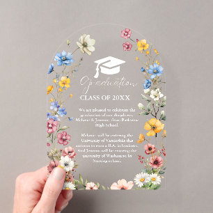 Invitations En Acrylique Élégant Fleur sauvage Meadow Garden Twin Graduatio