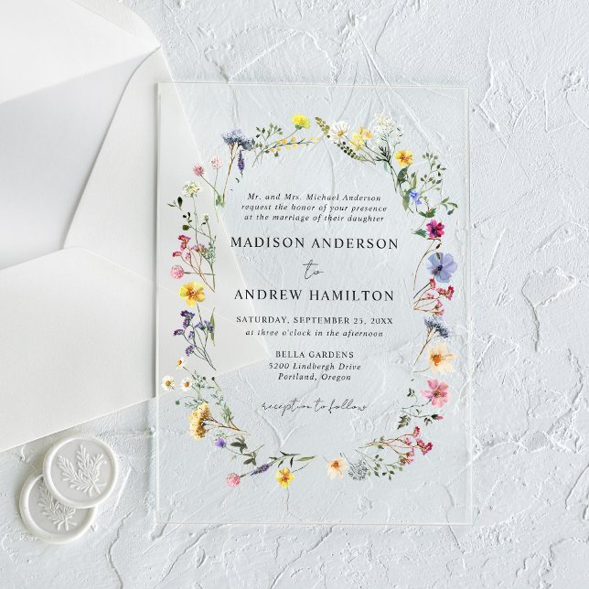 Invitations En Acrylique Élégant Fleur sauvage Meadow Mariage (Créateur téléchargé)