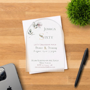 Invitations En Acrylique Élégant floral aquarelle 60e anniversaire givré