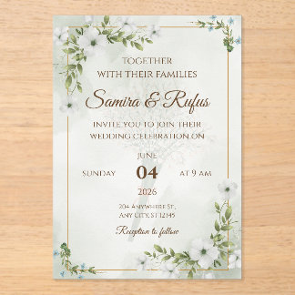 Invitations En Acrylique Elegant Floral - Customizable Rustic Boho