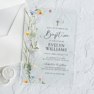 Invitations En Acrylique Élégant floral fille Baptême et Christening