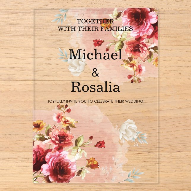Invitations En Acrylique elegant floral illustrations (Recto)