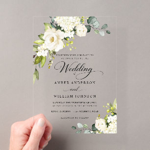 Invitations En Acrylique Élégant floral mariage acrylique ivoire blanc