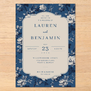Invitations En Acrylique Élégant floral marine