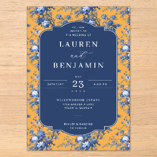 Invitations En Acrylique Élégant floral moutarde marine