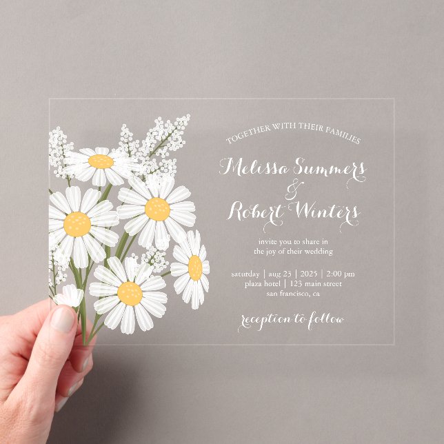 Invitations En Acrylique Elegant Floral White Daisies Bouquet Wedding (In situ (ordinateur de poche))