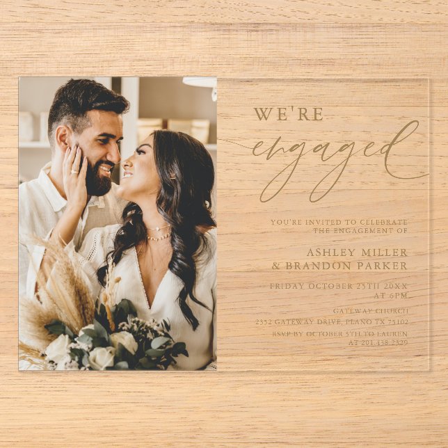 Invitations En Acrylique Elegant Gold Acrylique Partie d'engagement (Recto)