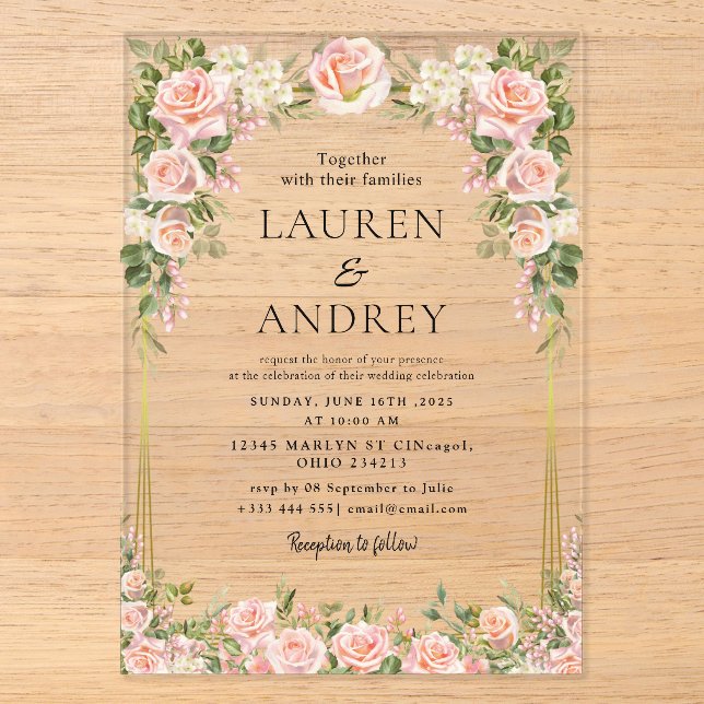 Invitations En Acrylique Elegant Gold Frame Wedding  (Recto)