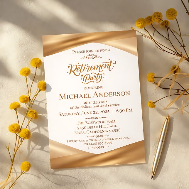 Invitations En Acrylique Elegant Gold Retirement Party  (Créateur téléchargé)