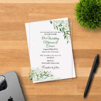Invitations En Acrylique Elegant Green Botanical Wedding