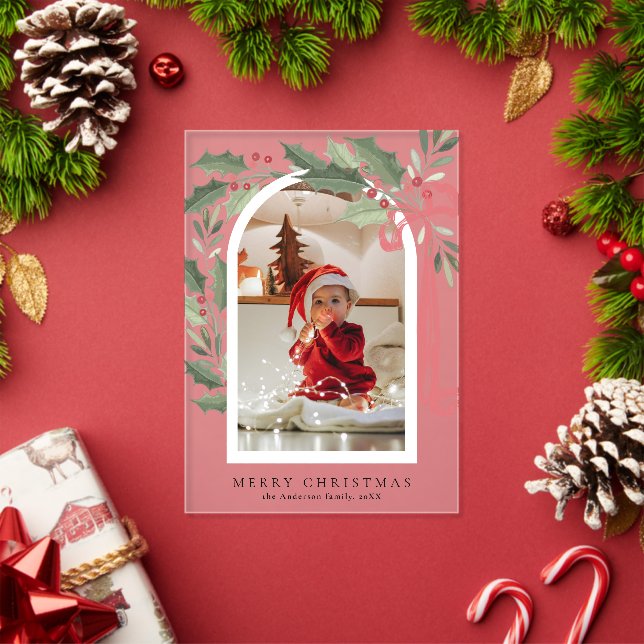 Invitations En Acrylique Elegant Holly Berries Arch Photo Christmas Card (Insitu (vacances))