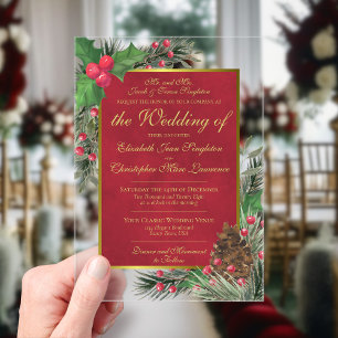 Invitations En Acrylique Elegant Holly & Pine Noël ou Mariage de vacances