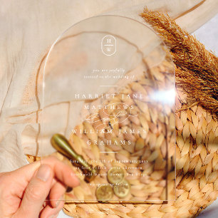 Invitations En Acrylique Élégant Initiales de calligraphie Mariage d'arc bl