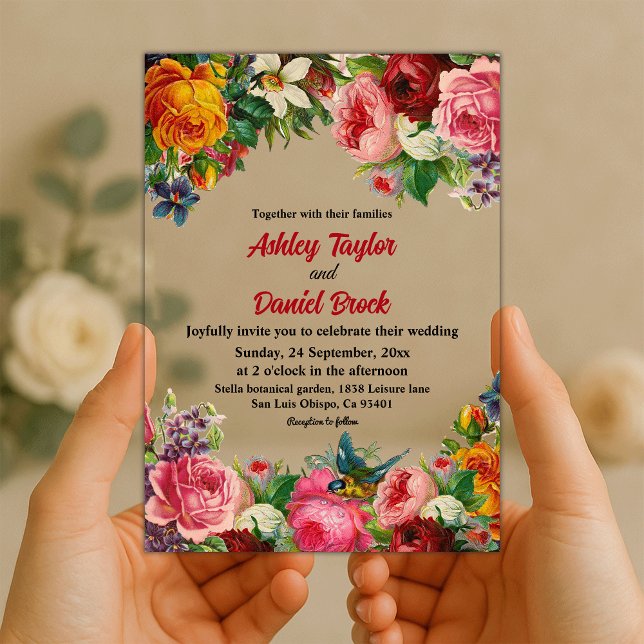 Invitations En Acrylique Elégant Jardin botanique Mariage floral été (Créateur téléchargé)