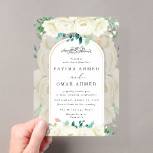 Invitations En Acrylique Elégant Jardin Floral Blanc Mariage musulman islam