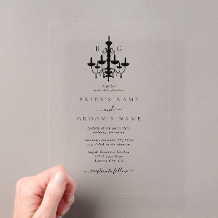 Invitations En Acrylique Élégant lustre noir blanc Mariage