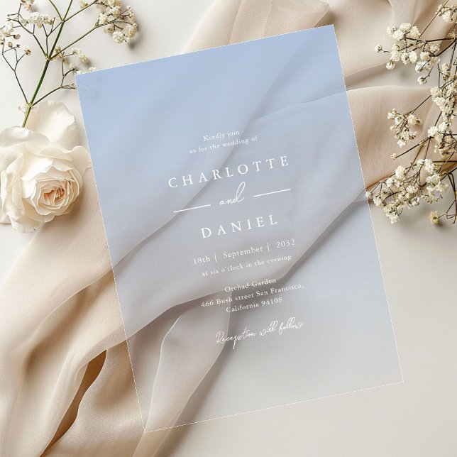 Invitations En Acrylique Élégant Mariage acrylique bleudégradant français (Elegant French BlueGradient Acrylic Wedding Acrylic Invitations)