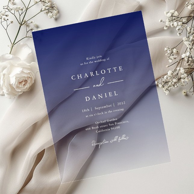Invitations En Acrylique Élégant Mariage acrylique dégradé bleu marine (Elegant Navy Blue Gradient Acrylic Wedding Acrylic Invitations)