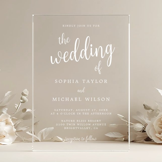 Invitations En Acrylique Élégant Mariage blanc (Créateur téléchargé)