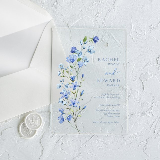 Invitations En Acrylique Elégant Mariage bleu bleu bleu bleu floral (Créateur téléchargé)