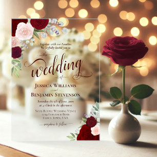 Invitations En Acrylique Élégant Mariage Bohème Bourguignon & Rose
