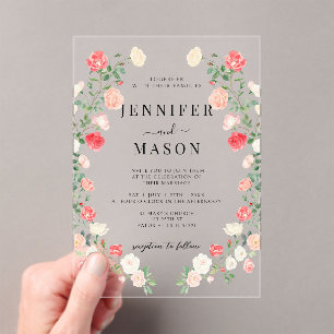 Invitations En Acrylique Élégant Mariage bohémien à fleurs de rose rouge
