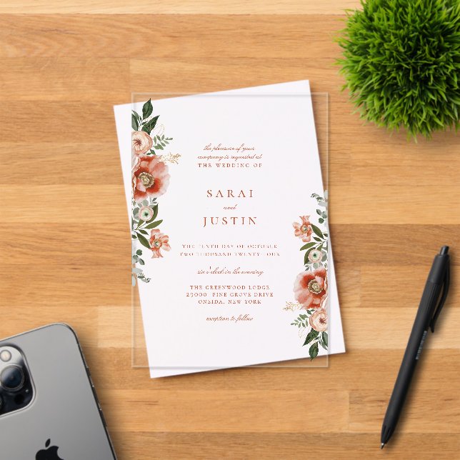 Invitations En Acrylique Élégant Mariage botanique d'automne (Insitu (Carte d'invitation))