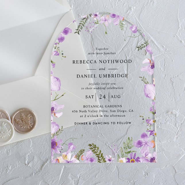 Invitations En Acrylique Élégant Mariage chic violet (Créateur téléchargé)