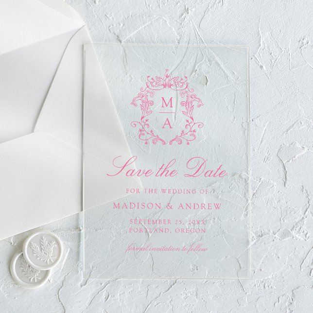 Invitations En Acrylique Elégant mariage chinois rose Enregistrer la date (Créateur téléchargé)