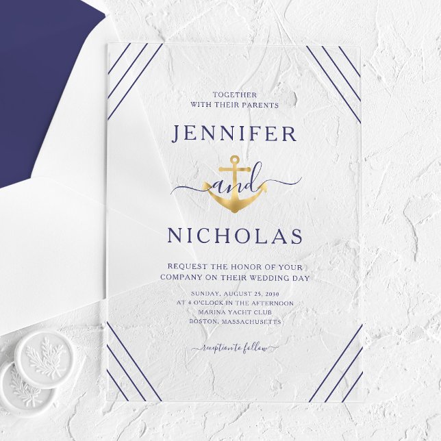Invitations En Acrylique Élégant Mariage d'Ancres nautiques (Elegant Nautical Anchor Wedding Acrylic Invitations)